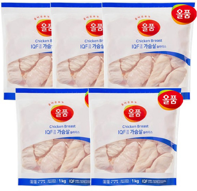올품 IQF 닭가슴살 슬라이스, 1kg, 5개