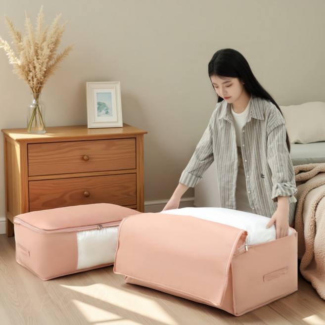 APOIO 대용량 수납 정리 파우치 의류 이불 정리, 2개, 핑크