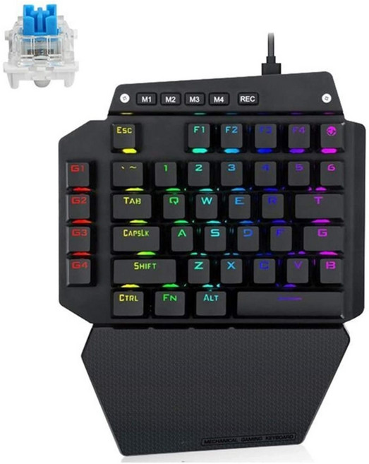 e元素 K700 青軸 單手機械鍵盤 可寫巨集 編輯鍵位 PC Mac PS Xbox, 黑色, BLUE