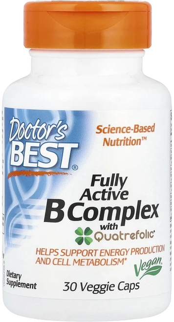 Doctor's Best Quatrefolic 함유 완전 활성 B 복합체 베지 캡슐 30정, DoctorsBestQuatrefolic함유완전활성B복, 1개 - 쿠팡
