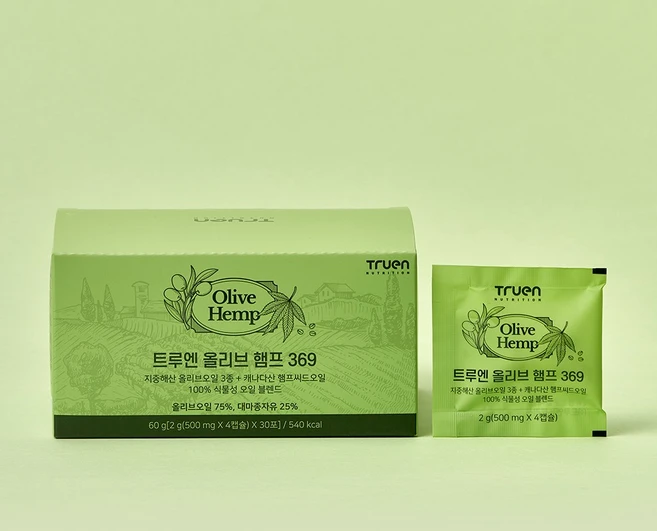 트루엔 올리브햄프 369 유기농 EVOO 지중해 올리브오일 4종 캡슐, 2g - 쿠팡