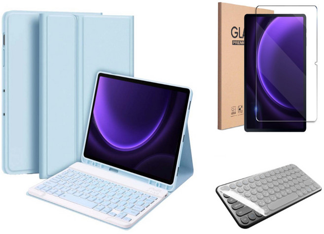 갤럭시탭 호환 블루투스 무선 키보드 케이스 북커버 S펜수납 삼성, 스카이블루