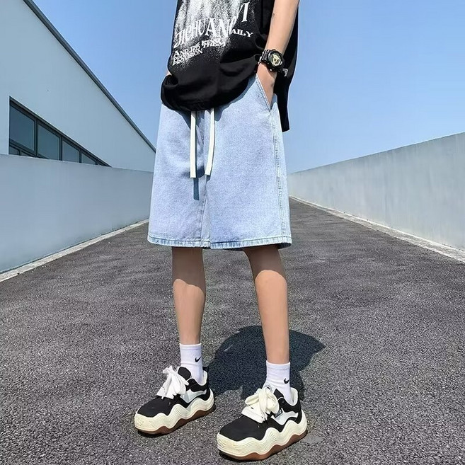 男士牛仔七分褲 夏季薄款韓版日系港風復古休閒短褲