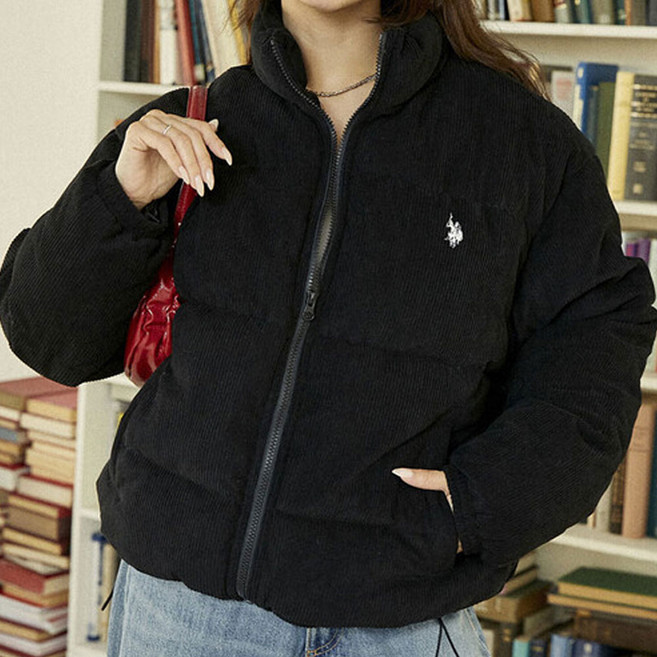 US POLO ASSN 폴로 여성 코듀로이 패딩 점퍼 안솜 자켓 블랙
