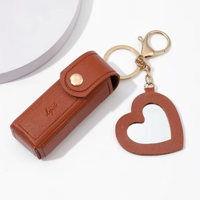 예쁜 도장케이스 + 키링 세트, 브라운