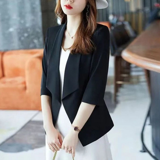 FANSYLI 여름 얇은 정장 코트 여성 7부 소매 자외선 차단 재킷 데일리 오피스룩 숏 블레이저 정장 재킷 빅사이즈 X2507J1