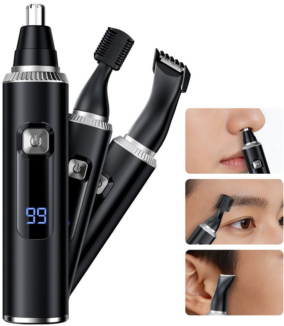 날카로운 남성 코털제거기 3 헤드 방수 멀티 코털 정리기, 블랙, TC-021