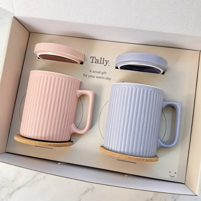 국산 레트로 머그컵 2종 세트 집들이선물, 1개, 핑크 퍼플 세트(컵받침 포함)