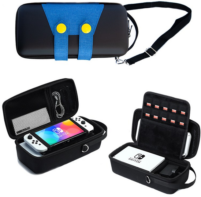 테테즈 닌텐도 스위치 OLED 올인원 크로스백 핸들 가방 파우치, 1개, 마리오블랙, 여행 캠핑 올인원백