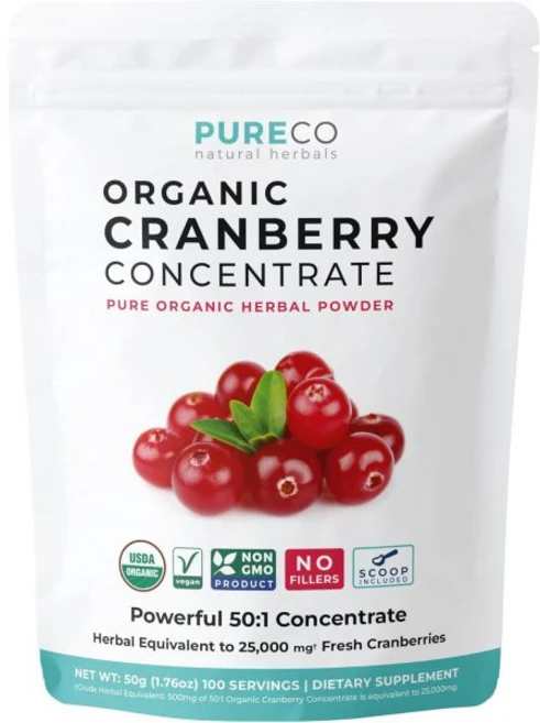 USDA 유기농 크랜베리 액 501 파우더 500mg은 25000mg에 해당 클렌징 요로 지원 비타민 여성, 1.76 Ounce (Pack of 1), 1개, 50g - 쿠팡
