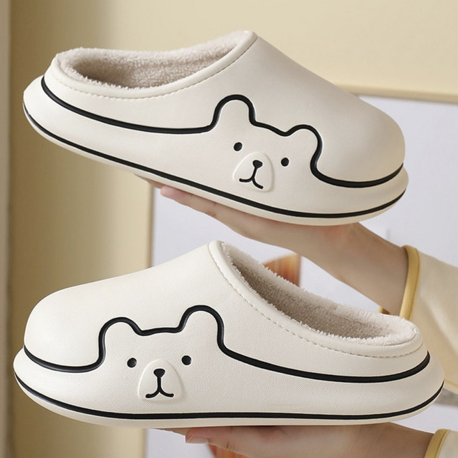 곰돌이슬리퍼 포근한 털안감 보온쿠션 발편한 데일리 실내화, 1개, 핑크38(230-235)