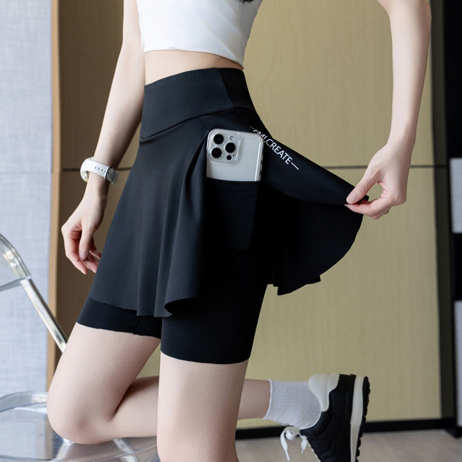 여성 여름 포켓 치마바지 하이웨스트 체형커버 속바지 일체형 테니스 요가 러닝 자전거 스커트