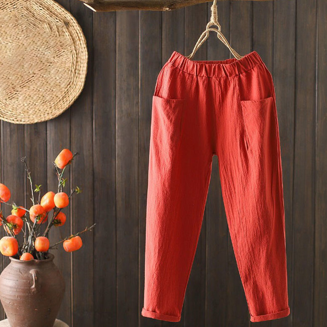 여성 빈티지 배기 팬츠 세미캐주얼 코디 시원 면 소재 봄 여름철 빈티지 스타일 모던 루즈핏 편안함 개량 한복 긴바지