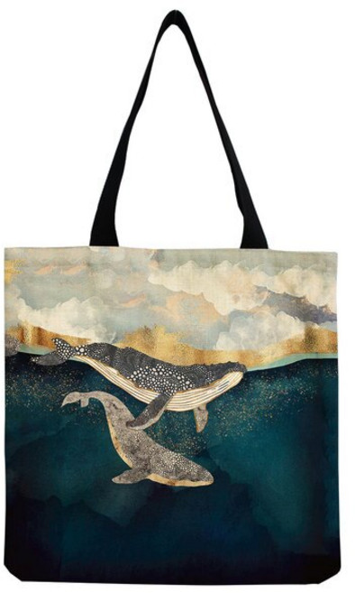 에코백 미니 휴대용 예술 추상 산과 물 풍경 대용량 쇼핑백 학교 교사 선물 가방 토트백 커스텀 친환경