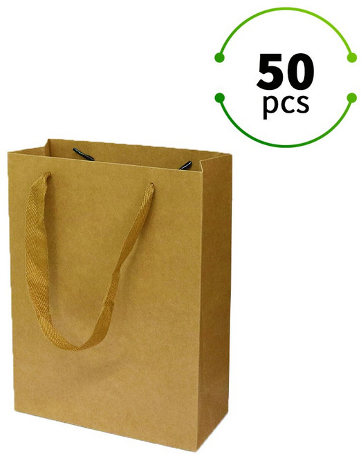 두꺼운 고급 종이쇼핑백 선물용 종이가방 무지 종이백 도시락 포장 쇼핑백 답례품 케이크 가방 50매, 크라프트
