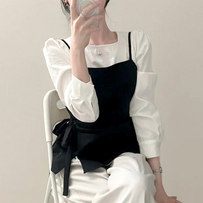 라라홀리 스타일링 레이어드 허리 리본 나시 블라우스 세트