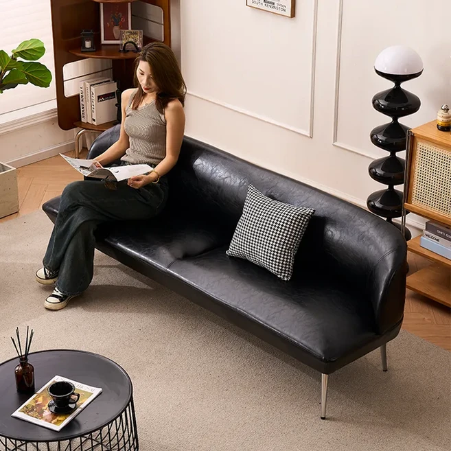 레트로 스타일 소파 가죽 소파 2인용소파 1200mm, 블랙