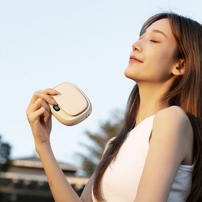 허리걸이 선풍기 허리벨트 목걸이 선풍기 탁상 핸드형 휴대용 USB 야외 공사장 5단 풍속 조절, 화이트