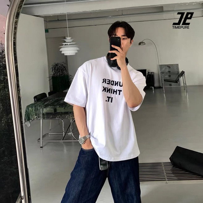 2026 유니섹스 코튼 레트로 반팔 티셔츠 오버사이즈 데일리룩 코튼 티셔츠