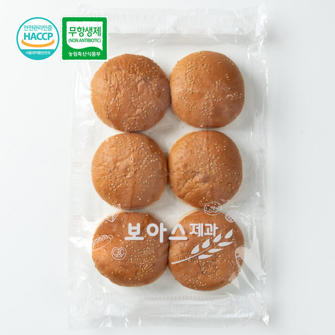 [보아스제과] 수제 참깨햄버거빵 11호, 60g, 18개