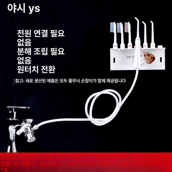 수도꼭지연결 직수형 구강세정기 워터젯형물치실 세트, LV300 분수기 분사칫솔헤드 손잡이, 기본 모델명/품번
