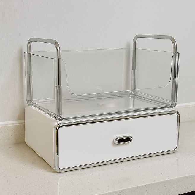 라이프윙 틈새 슬라이딩 수납함 식탁정리함 2단, 투명 아이보리, 1개