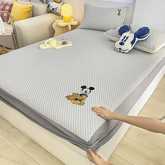 FANSYLI 침대 스커트 여름 쿨 콩 얼음 실크 매트 냉감패드 매트 스타일 침대 01 626호, 120*200cmDoudou매트투피스세트, 미키