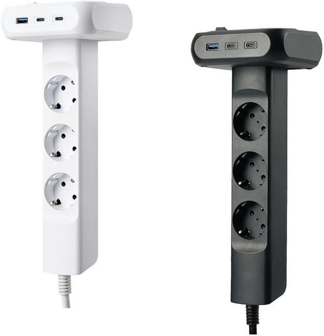 텔로 타워형 T형 멀티탭 7구 콘센트4 + USB포트3 고용량 데스크 책상 사무실 아이큐샵, 1개, 블랙, 2m