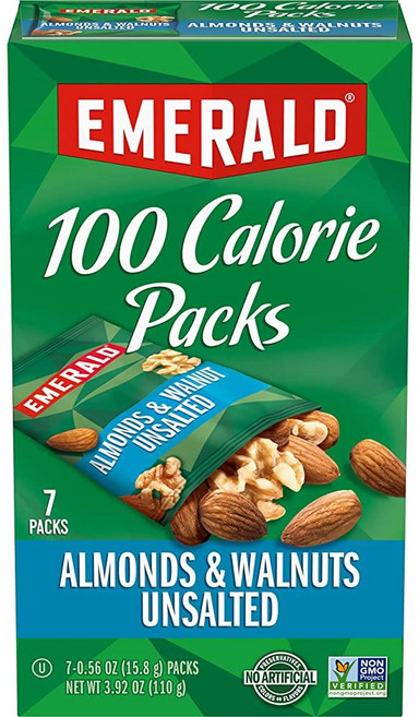 Emerald Nuts 무염 아몬드 및 호두 7개(1팩) 너트 블렌드 100칼로리 개별 팩 코셔 인증 GMO 프리 인공 방부제 향료 또는 합성 색소 없음, 1개, 15.8g