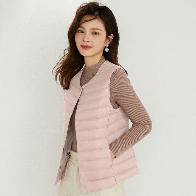 여성 여자 휴대용 경량 오리털 패딩 이너 조끼
