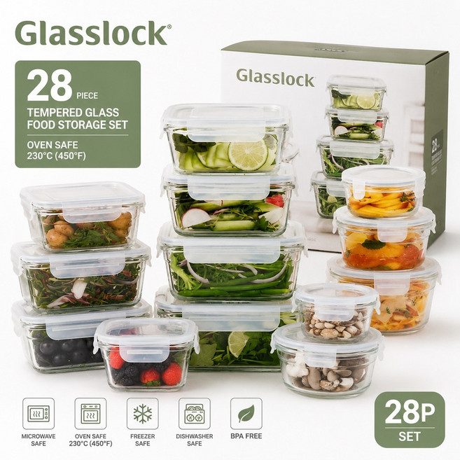 GLASSLOCK 글라스락 밀폐용기 세트 28P GL GLASS FANCY STRG 28P