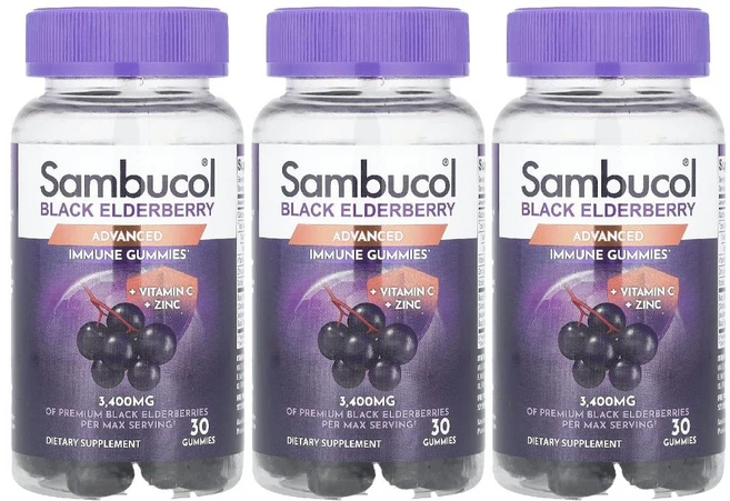 삼부콜 삼부커스 어린이 키즈 유아 블랙 엘더베리 비타민C 아연 젤리 구미 30개 3병 - 쿠팡