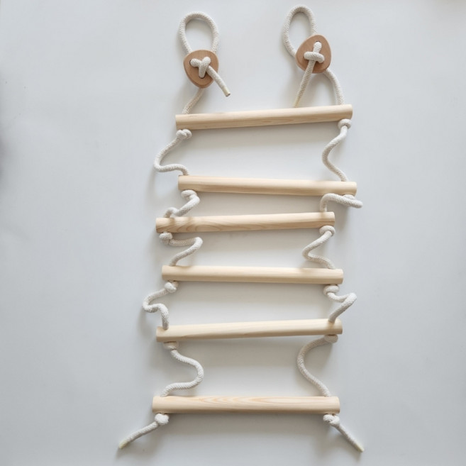 줄사다리 원목 실내 매달리기 로프 방문 문틀 그네 집 가정용 교구 목재 사다리, 1개, 삼각형 6개