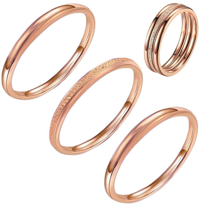 민크 심플 티타늄 스틸 써지컬 316L 3피스 레이어드 반지