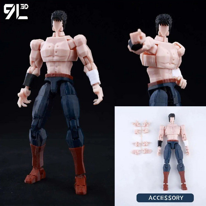 9L3D 인쇄 된 애니메이션 캐릭터 럭키 더미 13 액션 피규어 Deadpool Wolverine Multi Jointed Movable Shapeshift 마네킹 완구, Kenshiro Bare Chest, 1개