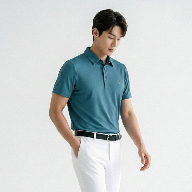 <김영주골프> 남성 스판 반팔 카라 티셔츠_스포츠 아이스웨이브