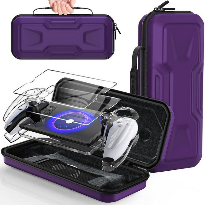 FYOUNG 3 in 1 Accessories Bundle for Playstation Portal Carrying Case & Hard PC Clear Cover with, Purple