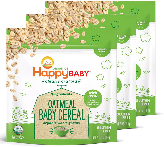 해피베이비 클리얼리 크래프트 시리얼 어린이 분말 식품 198g, 3개, 오트밀(Oatmeal)