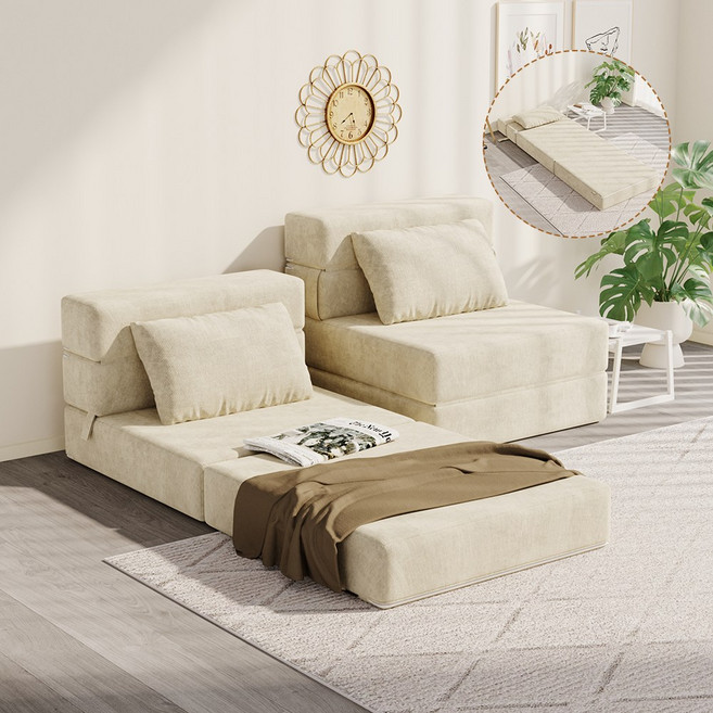 Olyzion 1인용 패브릭 소파베드 접이식 쇼파침대, 화이트