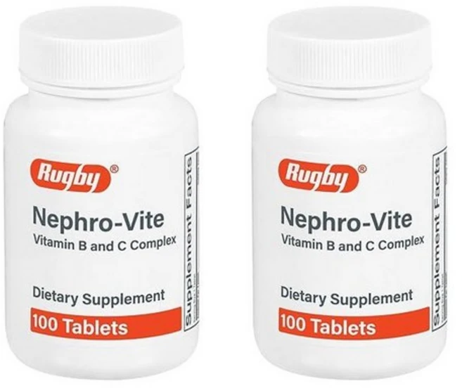 Rugby Nephro-Vite 비타민 B 및 C 복합체 태블릿 - 식이 보충제 - 100개 (2팩), 100 Count (Pack of 2), 100정 - 쿠팡