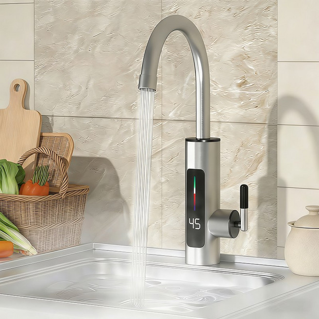 스테인리스 순간온수기 전기 수도꼭지온수기 급속가열 안전 방폭, 하부 급수구, 은색