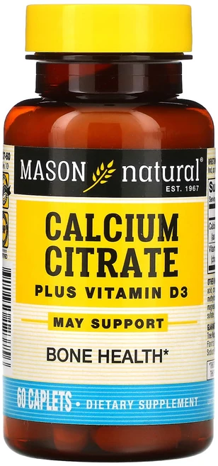 Mason Natural 비타민 D3 함유 구연산 칼슘 캡슐 60정, 1개 - 쿠팡