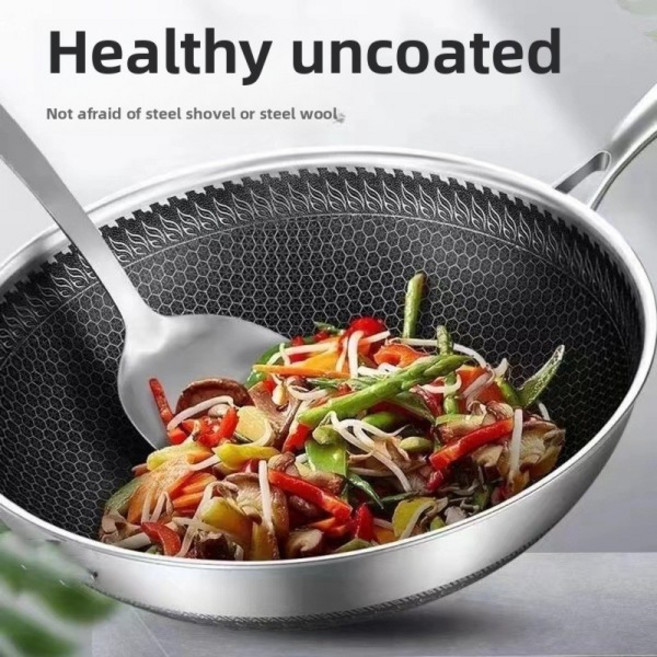 후라이팬벌집 프라이팬 식품 등급 304 스테인레스 스틸 가정용 코팅되지 않은, 01 32cm, 1개