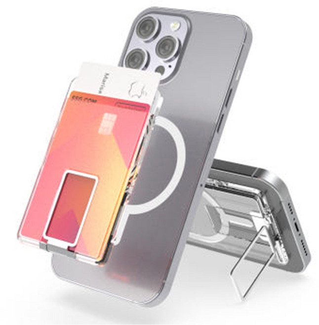로랜텍 2장수납 맥카톡 맥세이프 카드지갑 스탠드 거치대 휴대폰 케이스, 클리어, 1개 - 맥세이프 카드케이스