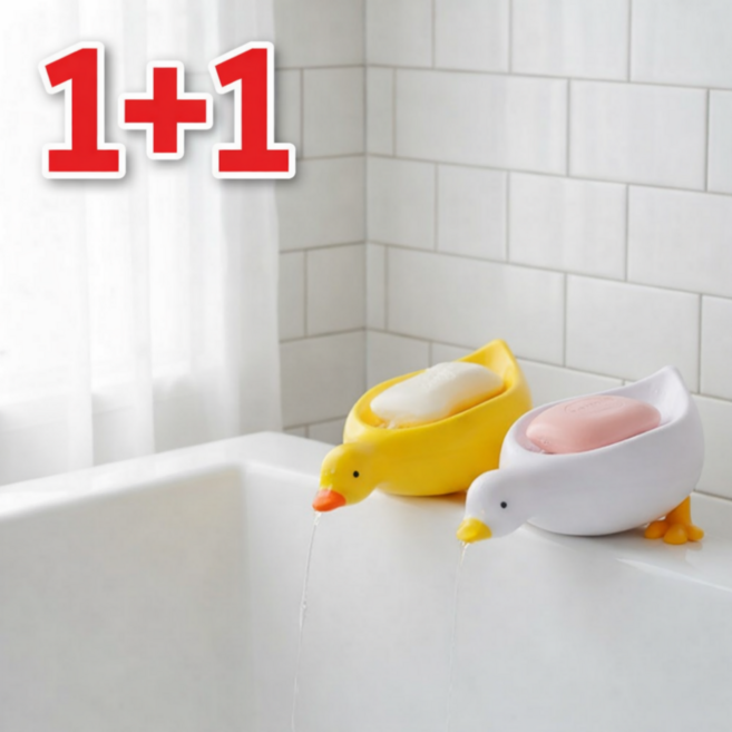 원앤모어 귀여운 물빠짐 오리 비누 받침대 1+1, 1세트, 화이트+옐로우