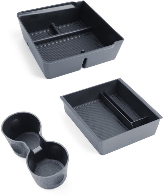 RUIYA 테슬라 모델3 하이랜드 센터 중앙 수납함 콘솔박스 트레이 컵홀더 세트, 팔걸이수납함+중앙(중)+컵홀더