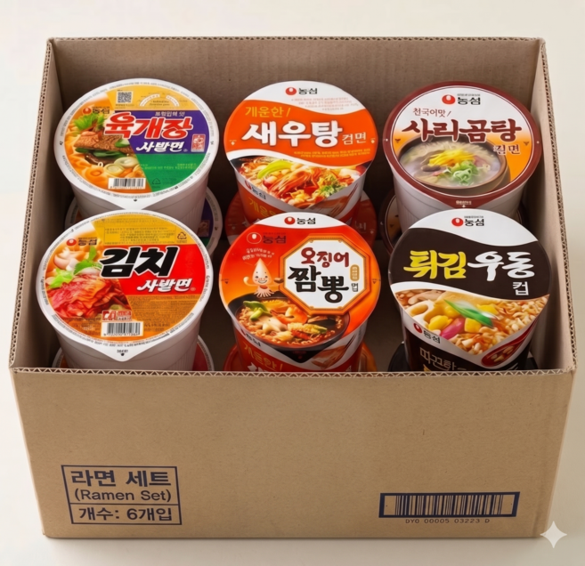 농심 소컵라면 A세트 신라면2개 육개장사발면2개 김치사발면2개 새우탕2개 너구리2개 오징어짬뽕2개 사리곰탕2개 라면스틱2개, 1박스
