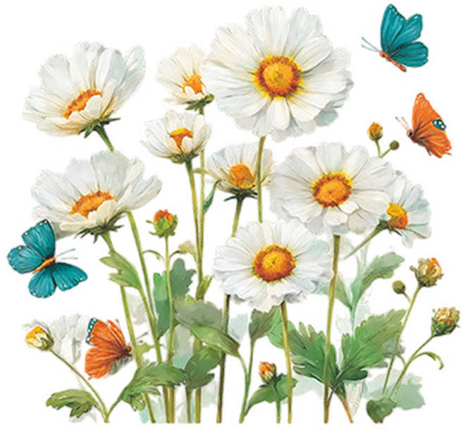 월간리빙 데코 인테리어 포인트 벽지 꽃 스티커, 데이지 나비
