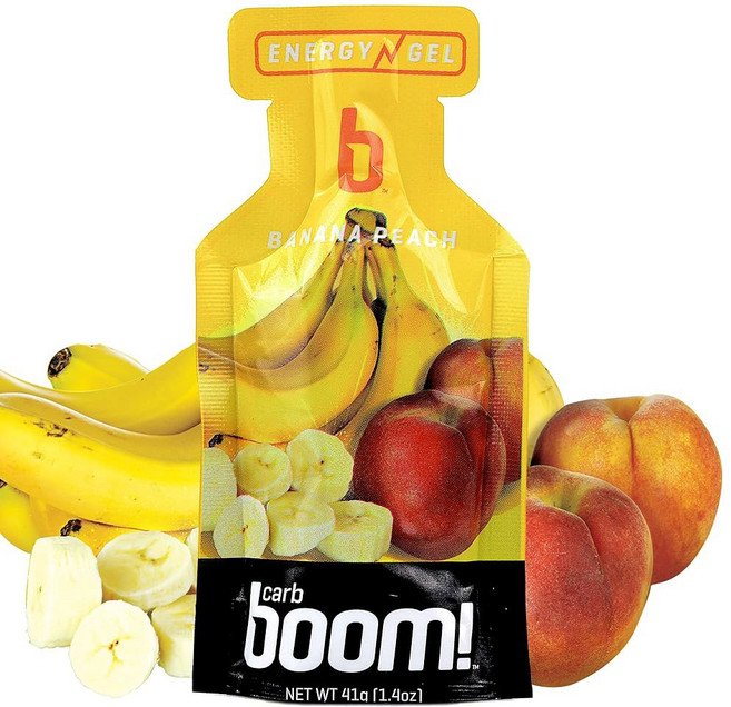 에너지 젤 Carb Boom 붐 뉴트리션 카브 과일 맛 운동용 사이클링용 러닝용 라즈베리 24개입 1세트, 1 온스 (24개 팩), 바나나 복숭아