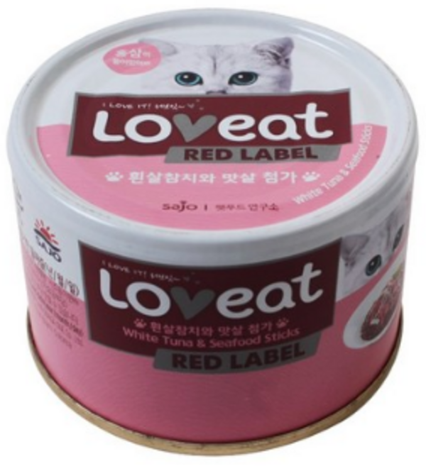 사조 러브잇 레드라벨 고양이 간식캔, 혼합맛(흰살참치/맛살), 160g, 15개